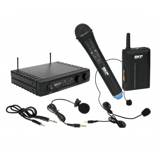 Kit SKP sem fio com microfone de mão, lapela, headset e receptor UHF
