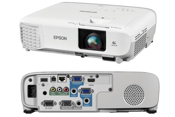 Conexões traseiras do projetor Epson PowerLite X39